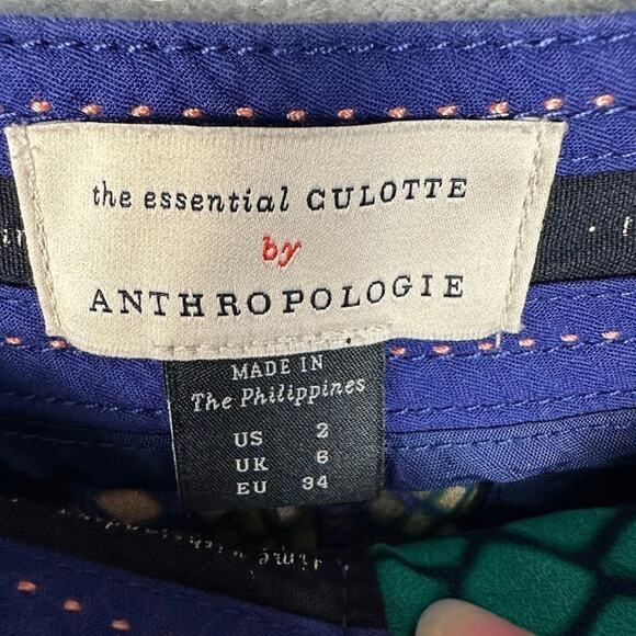 Anthropologie Pants Womens 2 Blue Essential Culotte Wide Leg Cropped Preppy - Picture 5 of 14